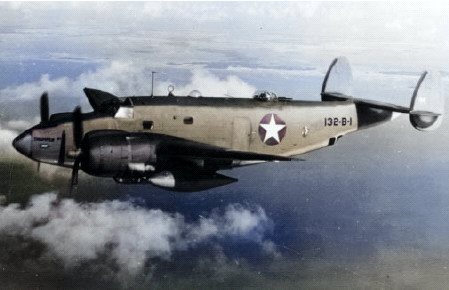 PV-1 Ventura aircraft of US Navy patrol bomber squadron VPB-132 flying over the Florida coast, United States, early 1943 [Colorized by WW2DB]
