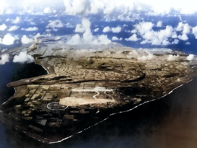 Aerial view of Tinian, Mariana Islands, 1944 [Colorized by WW2DB]