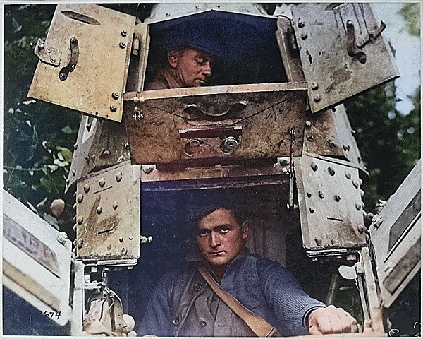 American crew of a FT-17 light tank, northwest of Verdun, France, 1918 [Colorized by WW2DB]