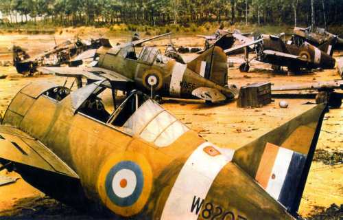 Wrecks of Buffalo fighters in Japanese possession, 1940s; note all engines had been removed