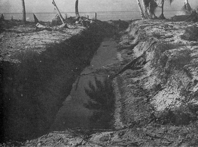 Japanese anti-tank ditch on Makin, Gilbert Islands; seen in US Army publication TM E 30-480 'Handbook On Japanese Military Forces' dated 15 Sep 1944