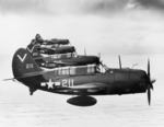 SB2C-4E Helldivers with Bombing Squadron 87 flying from USS Ticonderoga, May 1945