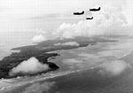 SB2C Helldivers flying from the carrier Yorktown (Essex-class) flying over Yap, Caroline Islands, July 25, 1944