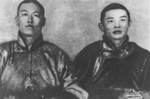 Sükhbaatar and Choibalsan, 1921; note Chief of Staff of Mongolian Army Vladimir Aleksandrovich Khuva had been erased from this photograph