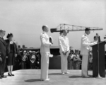 Navy chaplain offering the invocation at the commissioning ceremony of USS New Jersey, Philadelphia Navy Yard, Pennsylvania, United States, 23 May 1943