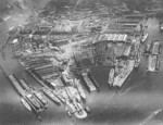 Aerial view of Blohm und Voss shipyard, Hamburg, Germany, 1922; photo taken from a dirigible at altitude of 120 meters
