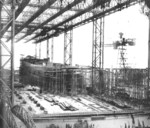 Ship Danzig under construction on Slip I of Nordseewerke shipyard, Emden, Germany, 1920 or 1921