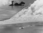 Ise and Shimotsuki during Battle off Cape Engaño, 25 Oct 1944; photo taken from a TBF Avenger aircraft of VT-51 with damaged wing