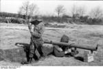 German Panzerschreck crew on exercise, France, spring 1944, photo 1 of 3