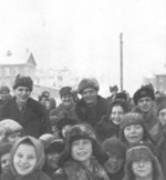 Finnish guards and imprisoned Russian children at the Petrozavodsk Concentration camp, Russia during the visit of a Swiss journalist, circa 1944