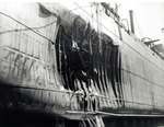 Torpedo damage to the Canadian freighter SS Fort Camosun from an attack by Japanese submarine I-25 off Cape Flattery, Washington, United States, 20 Jun 1942. The ship was repaired and returned to service.
