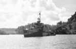 USS Bailey following a period of tender repairs in Purvis Bay, Florida Island, Solomon Islands, Aug 1944. Note Bailey’s new Measure 31, Design 6D paint scheme. Photo 1 of 2.