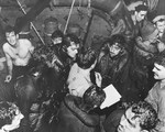Rescued survivors of USS Helena aboard destroyer USS Nicholas, Solomon Islands, 6 Jul 1943. Photo 2 of 2.