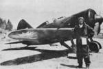 Chinese Air Force ace Wei Dinglie posing in front of his I-16 fighter, China, circa 1937 to early 1938