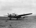 Forward view of a Ki-48 aircraft, Noshiro Airfield, Akita, Japan, 14 Sep 1945; note the removal of the port side propeller per surrender agreement