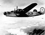 B-24J of USAAF 93rd BG, 328th BS in flight, circa Aug 1943 to Sep 1944; it was lost 21 Sep 1944 over Belgium