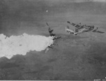 B-24H Liberator bomber of 783rd Bomb Squadron, 465th Bomb Group, US 15th Air Force exploding in mid air after being hit by anti-aircraft fire over Germany, 1944