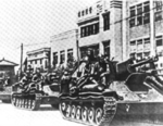 Soviet tanks in Changchun, northeastern China, Aug 1945