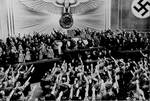 Adolf Hitler announcing the annexation of Austria to members of the Reichstag at Kroll Opera House, Berlin, Germany, Mar 1938