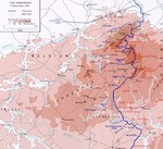 Map showing front lines at the Ardennes forest immediately before the Battle of the Bulge, 15 Dec 1944