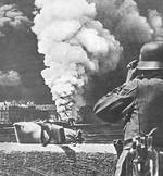 Rouen in flames during the German invasion, France, May 1940