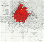 Map showing extent of fire and blast damage to Hiroshima, Japan by the atomic bomb dropped on 6 Aug 1945