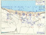 Map of the Omaha beachhead, Normandy, France, showing movements of the US Army V Corps, 6 Jun 1944