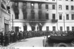 Warsaw citizens watching a German column passing by Lubomirskich Palace, Poland, Sep-Oct 1939