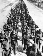 Polish soldiers marching, Poland, circa 1939