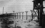 Fence and guard tower at Vorkuta Gulag work camp, Komi Republic, Russia, circa 1945