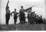 Nazi Party SA men in formation with flags, Döberitz, Brandenburg, Germany, 1932