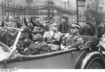 Nazi Party SA leaders Ernst Röhm and Karl Ernst in an open-top automobile, Berlin, Germany, circa 1933