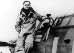 Douglas Bader posing with his Hurricane fighter, 1940