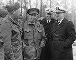 Major General Burger, Lieutenant General Pollock, Vice Admiral Towner, and Admiral Burke attending an amphibious exercise at Onslo Beach, North Carolina, United States, 20 Mar 1959