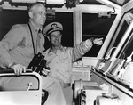 Admiral Burke on the bridge of carrier Forrestal with the ship