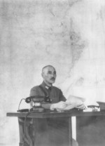 Chiang Kaishek at a desk, probably in Hankou, Hubei Province, China, circa Apr 1938