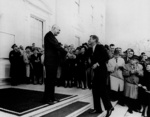 US President Dwight Eisenhower greeting President-Elect John Kennedy, United States, 6 Dec 1960