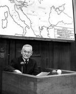 Franz Halder testifying during the High Command Trial of the Nuremberg trials, Nürnberg, Germany, Nov 1947-Oct 1948