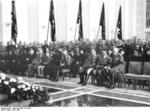 Hermann Göring, Adolf Hitler, and Werner von Blomberg at the funeral of Luftwaffe Lieutenant General Walther Wever, courtyard of Reich Aviation Ministry, Berlin, Germany, Jun 1936