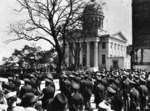 American military servicemen gathering outside of the MacArthur Memorial for last rites, Norfolk, Virginia, United States, 9 Apr 1964