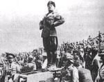 Benito Mussolini giving a speech atop a L3/35 tankette, Italy, circa 1930s