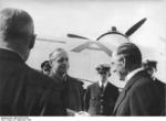 Joachim von Ribbentrop bidding farewell to Neville Chamberlain, Köln Airport, Germany, 25 Sep 1938