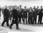 Neville Chamberlain and Joachim von Ribbentrop at Köln Airport, Germany, 25 Sep 1938