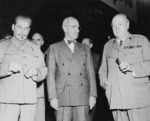 Joseph Stalin, Harry Truman, and Winston Churchill during the Potsdam Conference, Germany, 17 Jul 1945, photo 2 of 2