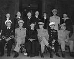 Chester Nimitz, Dwight Eisenhower, Harvard President James Conant, Henry Arnold, Alexander Vandegrift, and William Cleary at Harvard University, Cambridge, Massachusetts, United States, 1946