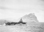 HMS Formidable and two destroyers off the Rock of Gibraltar, 1940s; photo taken from HMS Rodney