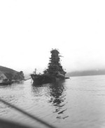 Battleship Haruna in her sunken state at Kure, Japan, Oct 1945
