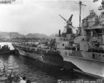 Battleship Indiana at Pearl Harbor Navy Yard, US Territory of Hawaii, 13 Feb 1944, photo 4 of 4; note damage from collision with Washington