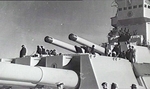 View of the forward turrets of HMS King George V while she was at Melbourne, Victoria, Australia, 29 Oct 1945