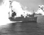 Destroyers Monahan and Dale coming out of a smoke screen during Fleet Problem XX, Caribbean Sea, Feb 1939